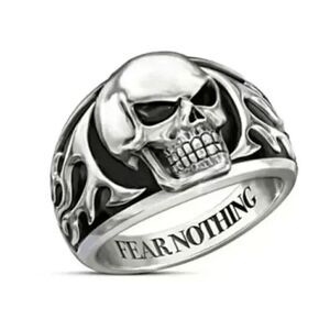 Gothic Punk Stainless Steel Skull Flaming Ring - Size 13